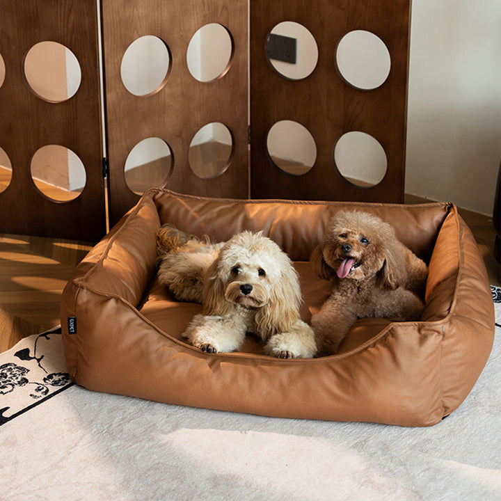 Cama rectangular para mascotas de tela sintética y esponja de estilo minimalista moderno, cama para perro con funda impermeable y extraíble para sala de estar 