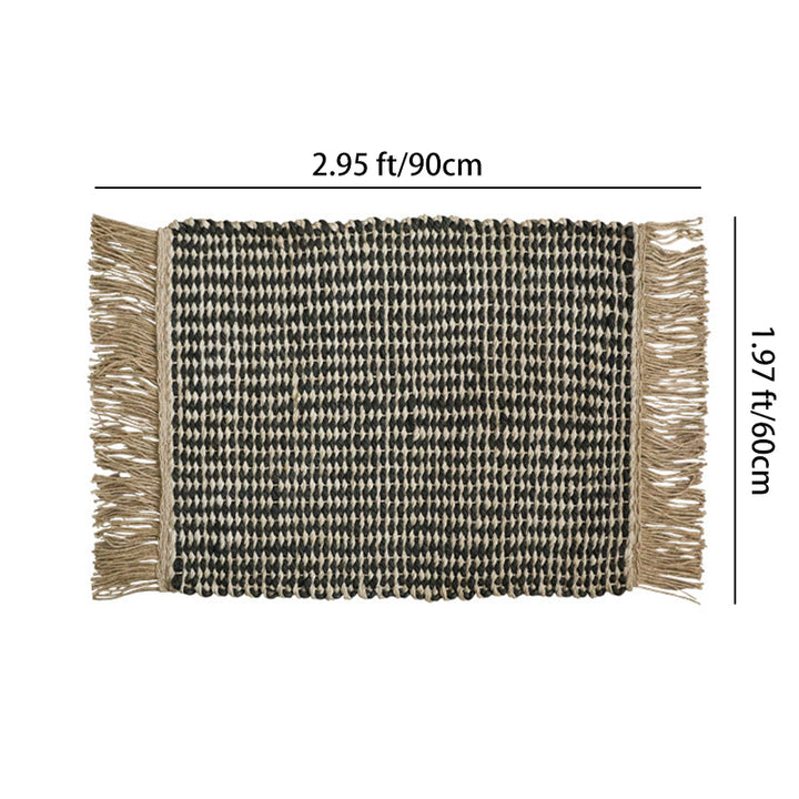 Contemporary Boho Rectangular Chunky Woven Jute Rug Double-Sided Fringe Design For Bedroom Entryway