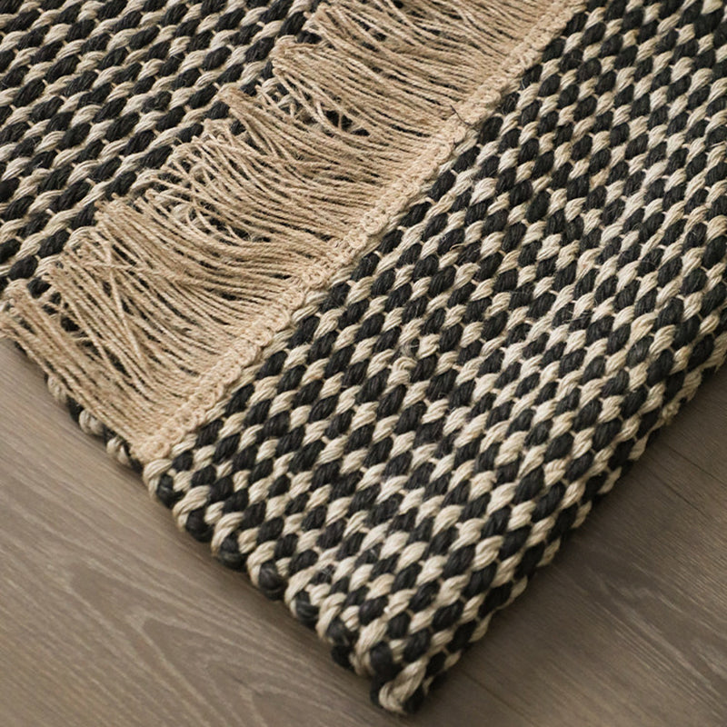 Contemporary Boho Rectangular Chunky Woven Jute Rug Double-Sided Fringe Design For Bedroom Entryway