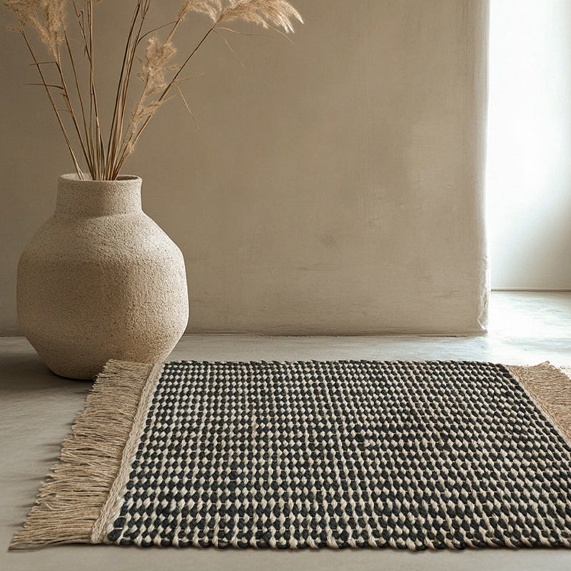 Contemporary Boho Rectangular Chunky Woven Jute Rug Double-Sided Fringe Design For Bedroom Entryway
