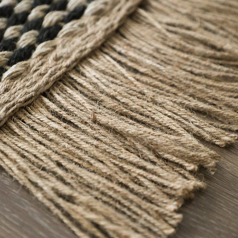 Contemporary Boho Rectangular Chunky Woven Jute Rug Double-Sided Fringe Design For Bedroom Entryway