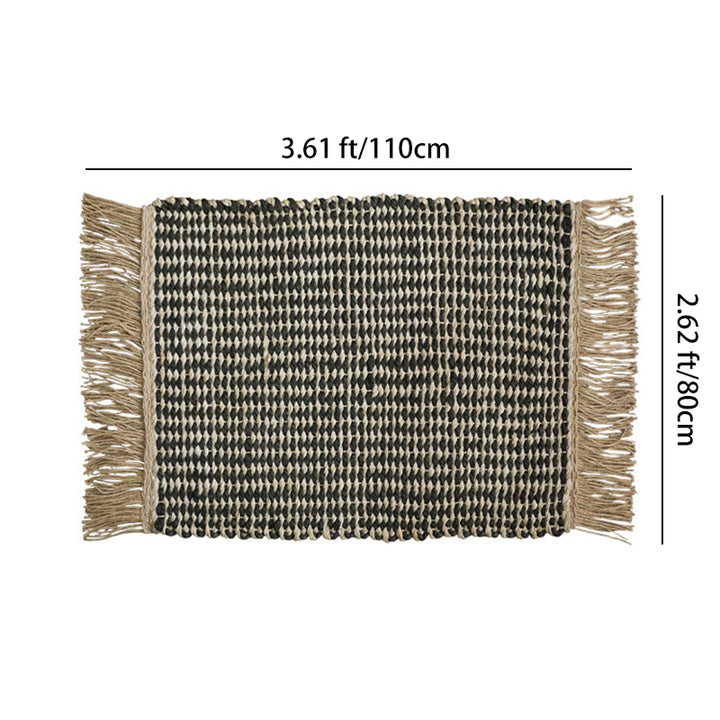 Contemporary Boho Rectangular Chunky Woven Jute Rug Double-Sided Fringe Design For Bedroom Entryway