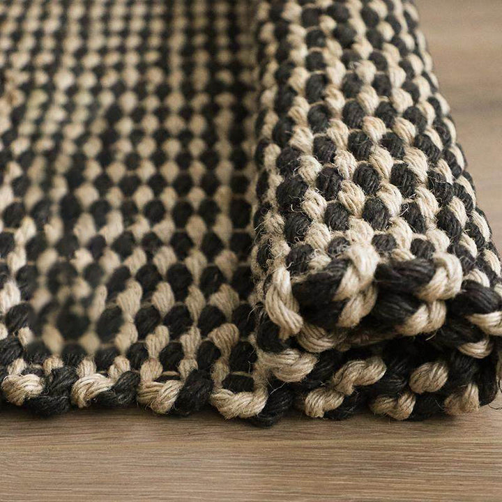 Contemporary Boho Rectangular Chunky Woven Jute Rug Double-Sided Fringe Design For Bedroom Entryway