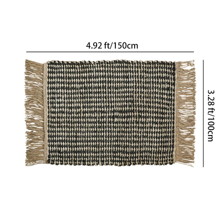 Contemporary Boho Rectangular Chunky Woven Jute Rug Double-Sided Fringe Design For Bedroom Entryway