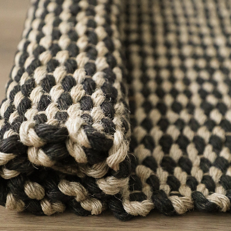 Contemporary Boho Rectangular Chunky Woven Jute Rug Double-Sided Fringe Design For Bedroom Entryway