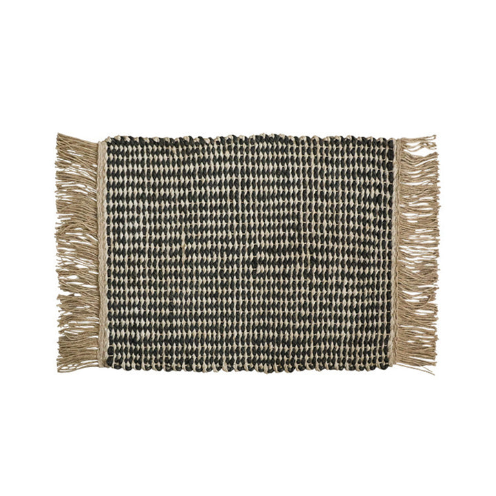Contemporary Boho Rectangular Chunky Woven Jute Rug Double-Sided Fringe Design For Bedroom Entryway