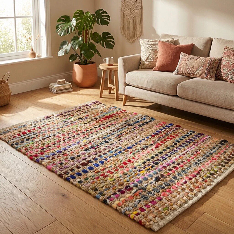 Contemporary Creative Jute Cotton Rectangular Handwoven Area Rug Reversible Durable For Living Room Bedroom Home Office
