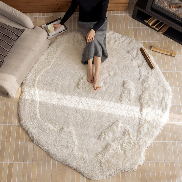 Contemporary Nordic Cotton Linen &amp; Polyester Irregular Round Area Rug Non-Slip Plush Carpet For Living Room &amp; Bedroom