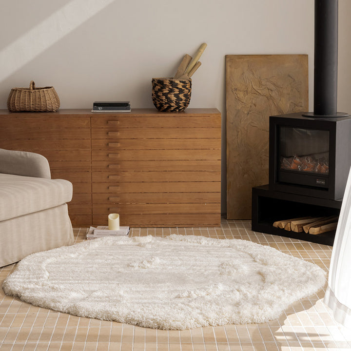 Contemporary Nordic Cotton Linen &amp; Polyester Irregular Round Area Rug Non-Slip Plush Carpet For Living Room &amp; Bedroom