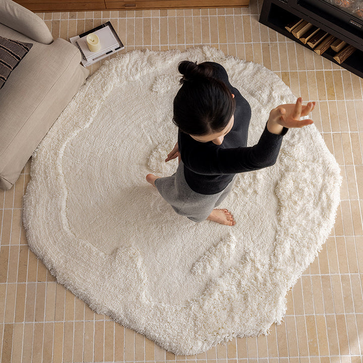 Contemporary Nordic Cotton Linen &amp; Polyester Irregular Round Area Rug Non-Slip Plush Carpet For Living Room &amp; Bedroom