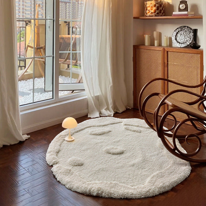 Contemporary Nordic Cotton Linen &amp; Polyester Irregular Round Area Rug Non-Slip Plush Carpet For Living Room &amp; Bedroom