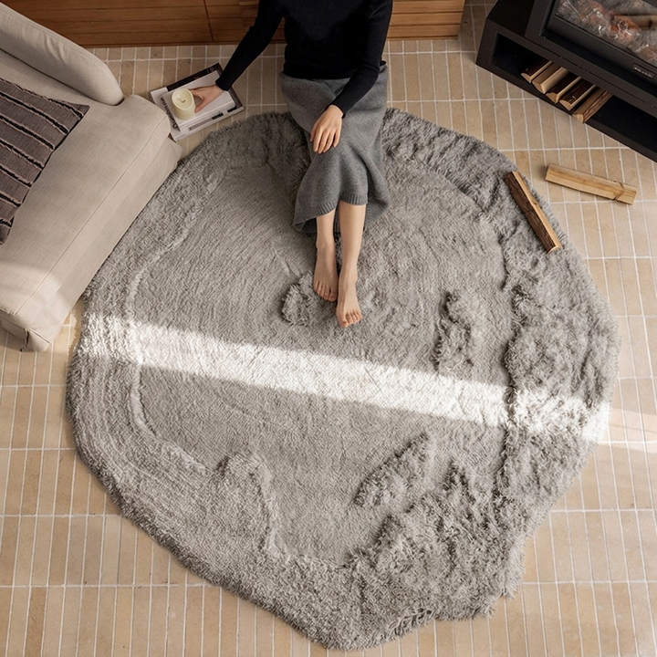 Contemporary Nordic Cotton Linen & Polyester Irregular Round Area Rug Non-Slip Plush Carpet For Living Room & Bedroom