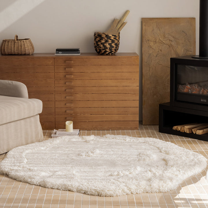 Contemporary Nordic Cotton Linen & Polyester Irregular Round Area Rug Non-Slip Plush Carpet For Living Room & Bedroom