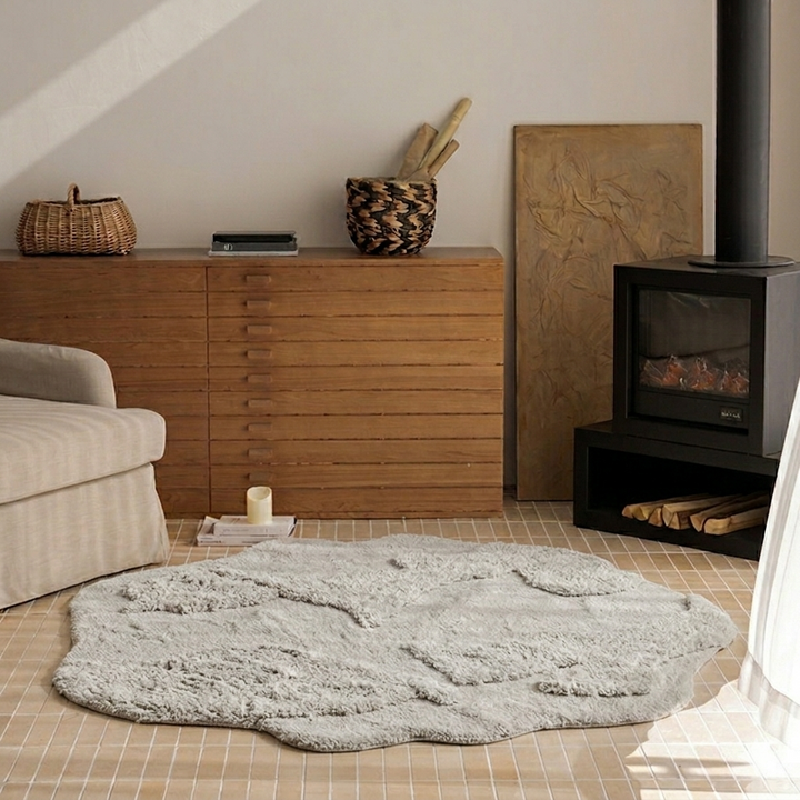 Contemporary Nordic Cotton Linen &amp; Polyester Irregular Round Area Rug Non-Slip Plush Carpet For Living Room &amp; Bedroom