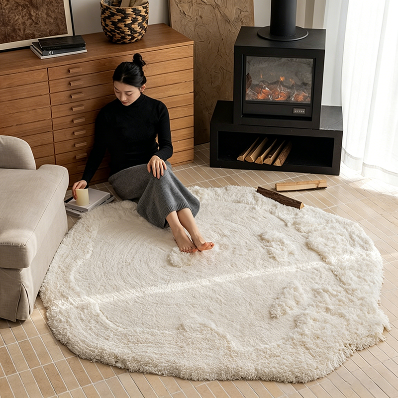 Contemporary Nordic Cotton Linen &amp; Polyester Irregular Round Area Rug Non-Slip Plush Carpet For Living Room &amp; Bedroom