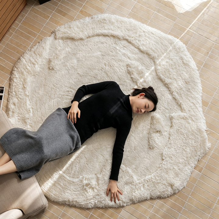 Contemporary Nordic Cotton Linen &amp; Polyester Irregular Round Area Rug Non-Slip Plush Carpet For Living Room &amp; Bedroom