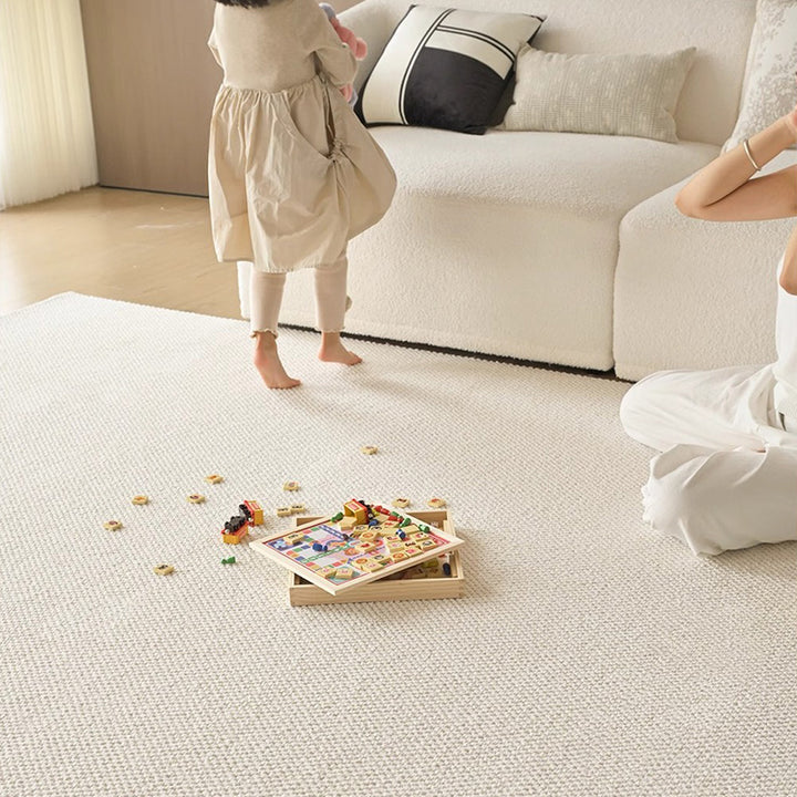 Modern Minimalist Wool Cotton Fabric Blend Rectangular Area Rug Non-Slip Durable Carpet For Living Room &amp; Bedroom