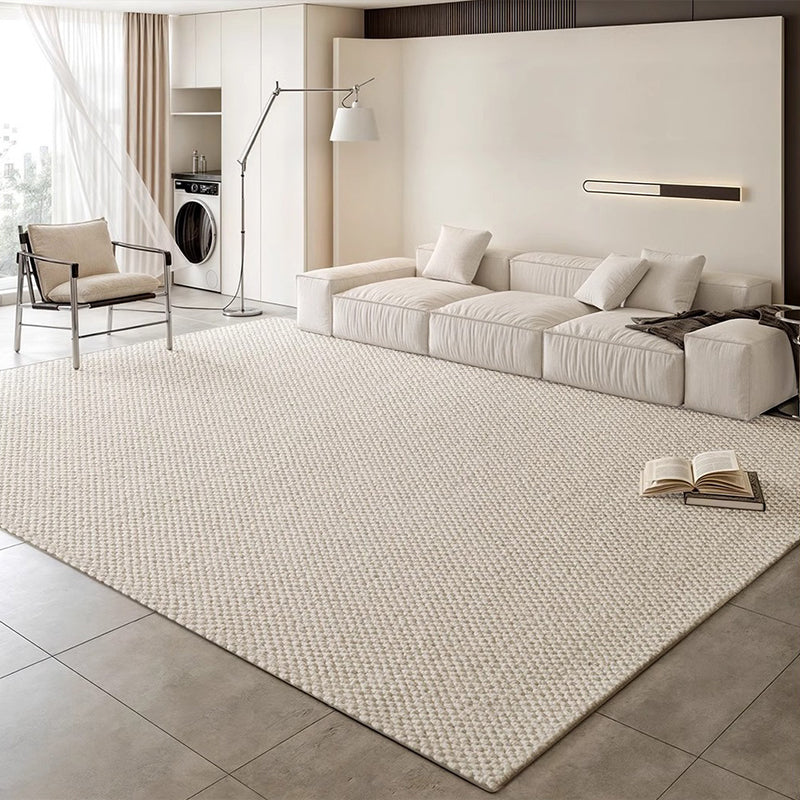Modern Minimalist Wool Cotton Fabric Blend Rectangular Area Rug Non-Slip Durable Carpet For Living Room &amp; Bedroom