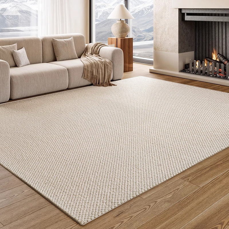 Modern Minimalist Wool Cotton Fabric Blend Rectangular Area Rug Non-Slip Durable Carpet For Living Room &amp; Bedroom
