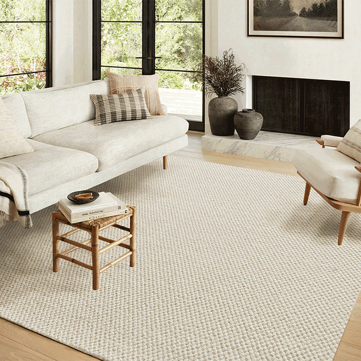 Modern Minimalist Wool Cotton Fabric Blend Rectangular Area Rug Non-Slip Durable Carpet For Living Room &amp; Bedroom