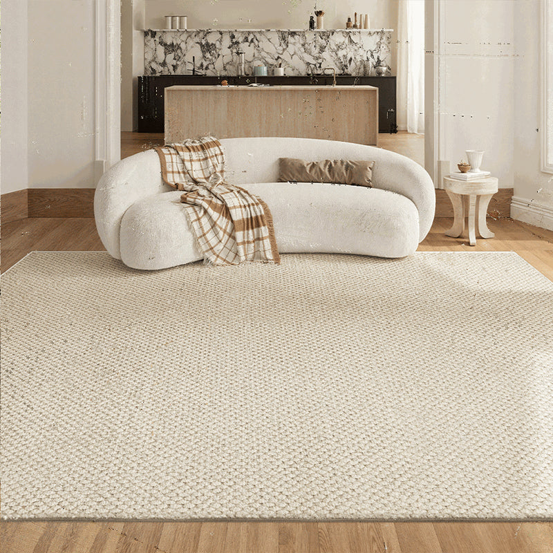 Modern Minimalist Wool Cotton Fabric Blend Rectangular Area Rug Non-Slip Durable Carpet For Living Room &amp; Bedroom