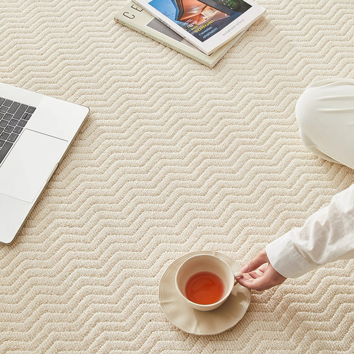 Moderner strukturierter Teppich aus Woll-, Baumwoll-Leinen-Mischung und Nylon im skandinavischen Stil für Wohnzimmer &amp; Schlafzimmer, rutschfester Plüschteppich 