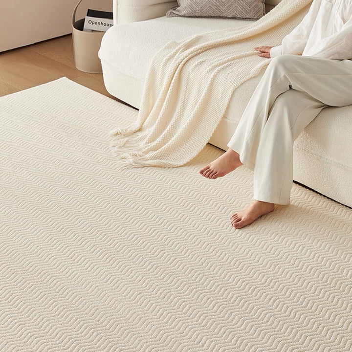 Moderner strukturierter Teppich aus Woll-, Baumwoll-Leinen-Mischung und Nylon im skandinavischen Stil für Wohnzimmer &amp; Schlafzimmer, rutschfester Plüschteppich 