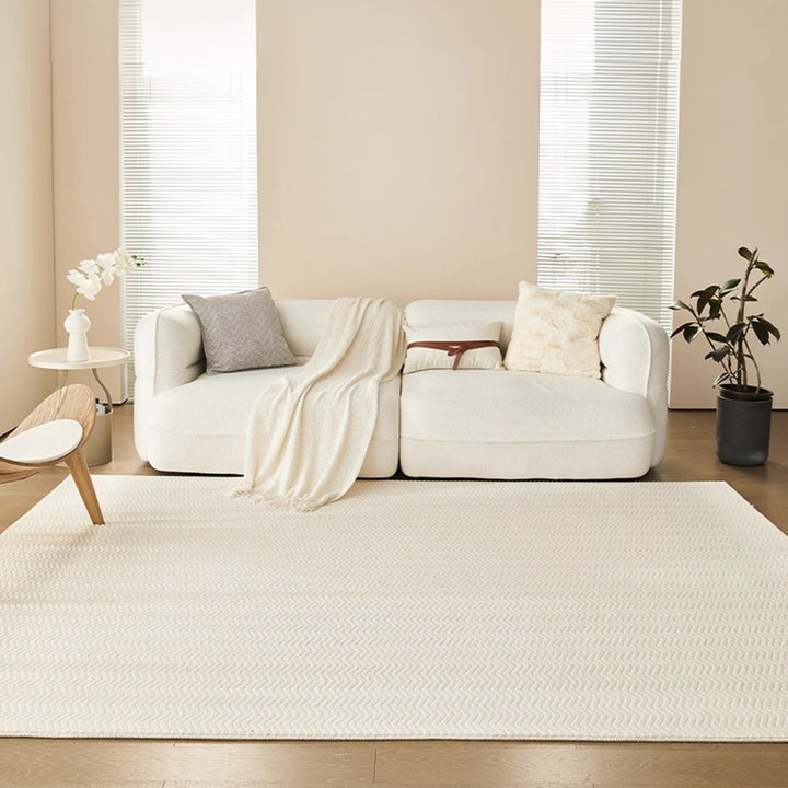 Contemporary Scandinavian Wool Cotton-Linen Blend Nylon Textured Area Rug For Living Room & Bedroom, Non-Slip Plush Carpet