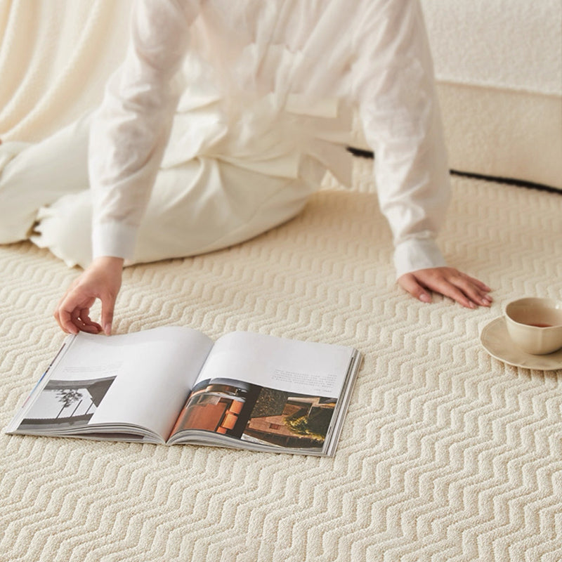 Moderner strukturierter Teppich aus Woll-, Baumwoll-Leinen-Mischung und Nylon im skandinavischen Stil für Wohnzimmer &amp; Schlafzimmer, rutschfester Plüschteppich 