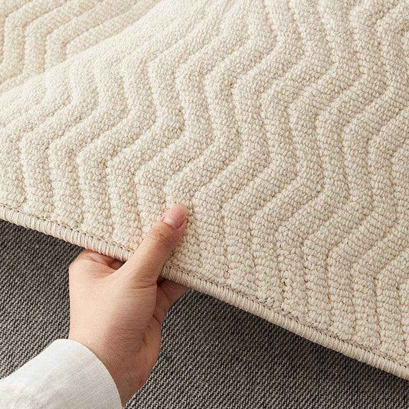 Moderner strukturierter Teppich aus Woll-, Baumwoll-Leinen-Mischung und Nylon im skandinavischen Stil für Wohnzimmer &amp; Schlafzimmer, rutschfester Plüschteppich 