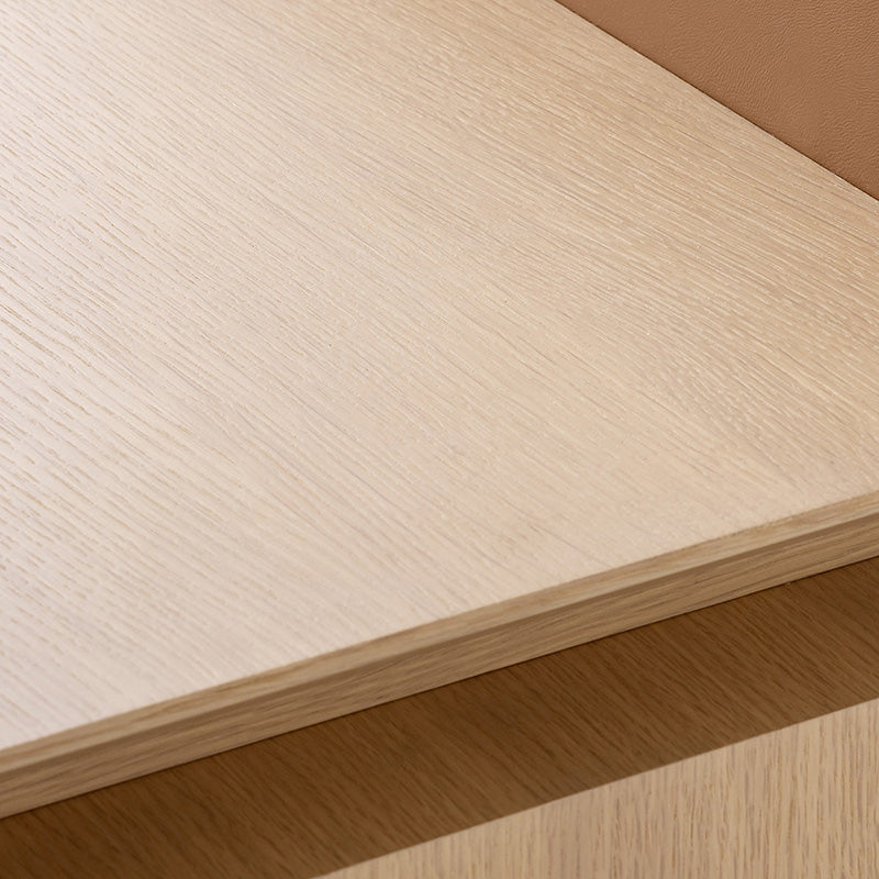 Moderner minimalistischer Schreibtisch aus weißem Eichenfurnier, Massivholz und Sperrholz mit 2 Schubladen für das Homeoffice 