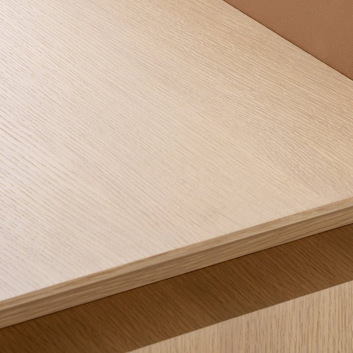 Moderner minimalistischer Schreibtisch aus weißem Eichenfurnier, Massivholz und Sperrholz mit 2 Schubladen für das Homeoffice 