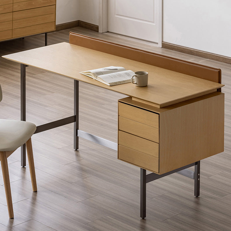 Moderner minimalistischer Schreibtisch aus weißem Eichenfurnier, Massivholz und Sperrholz mit 2 Schubladen für das Homeoffice 