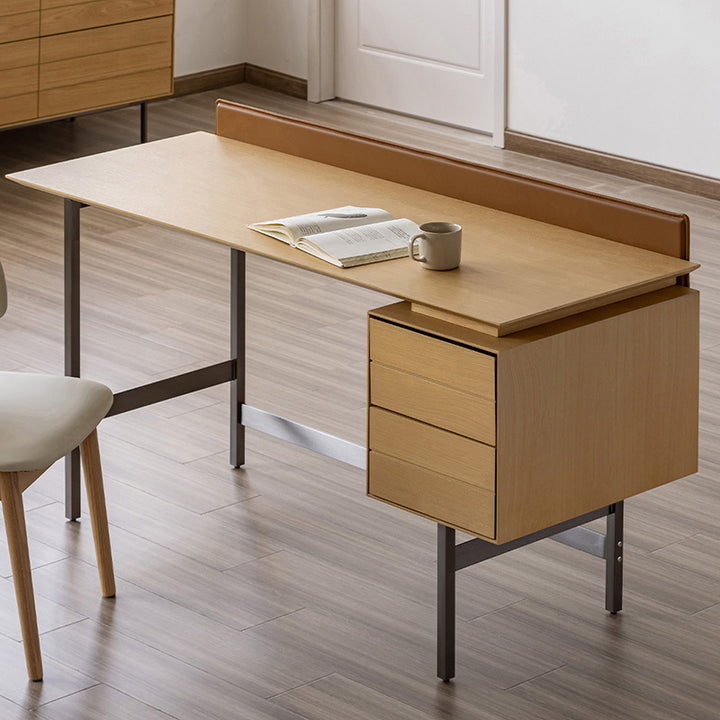 Moderner minimalistischer Schreibtisch aus weißem Eichenfurnier, Massivholz und Sperrholz mit 2 Schubladen für das Homeoffice 