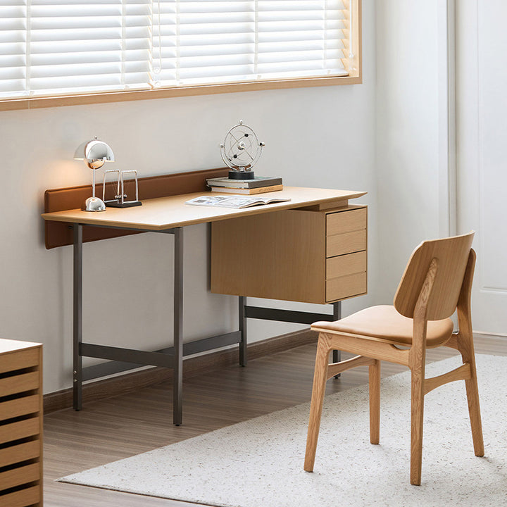 Escritorio moderno minimalista de chapa de roble blanco de madera maciza contrachapada con 2 cajones para oficina en casa 