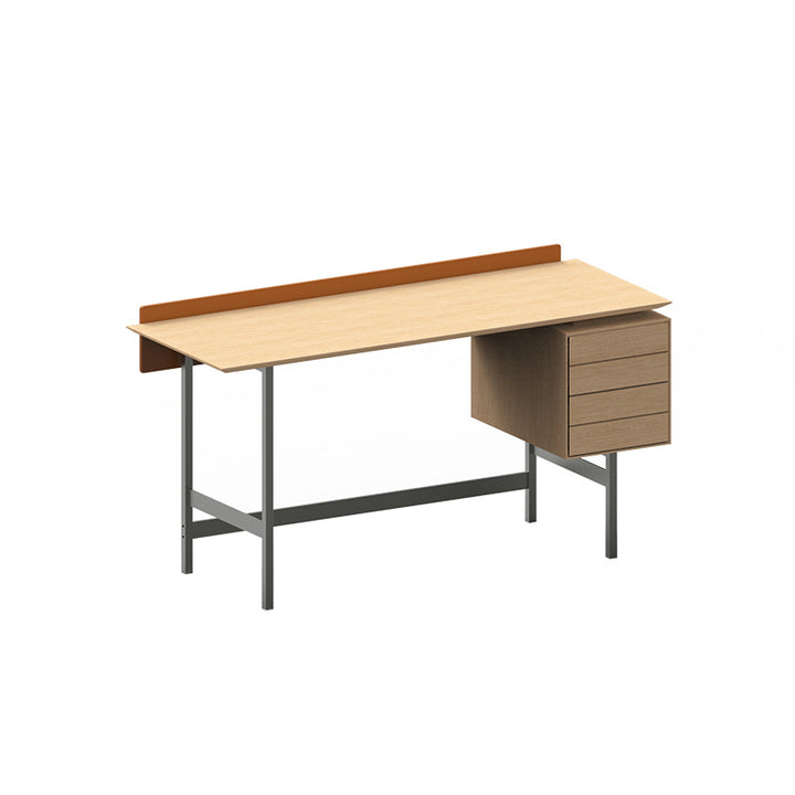 Moderner minimalistischer Schreibtisch aus weißem Eichenfurnier, Massivholz und Sperrholz mit 2 Schubladen für das Homeoffice 
