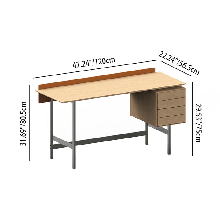 Escritorio moderno minimalista de chapa de roble blanco de madera maciza contrachapada con 2 cajones para oficina en casa 