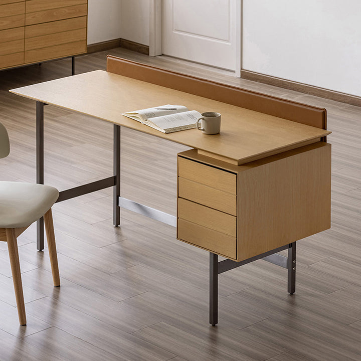 Moderner minimalistischer Schreibtisch aus weißem Eichenfurnier, Massivholz und Sperrholz mit 2 Schubladen für das Homeoffice 