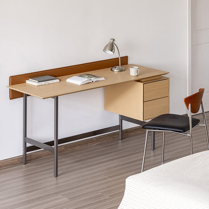 Moderner minimalistischer Schreibtisch aus weißem Eichenfurnier, Massivholz und Sperrholz mit 2 Schubladen für das Homeoffice 