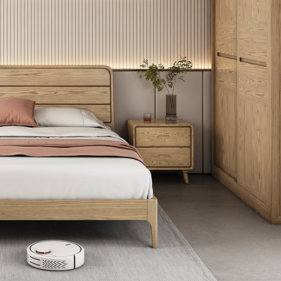 Minimalist Solid Ash Wood Rectangular Nightstand With 2 Smooth-Glide Drawers - Durable Bedside Table For Bedroom