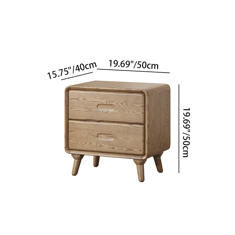 Minimalist Solid Ash Wood Rectangular Nightstand With 2 Smooth-Glide Drawers - Durable Bedside Table For Bedroom