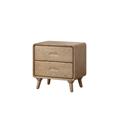 Minimalist Solid Ash Wood Rectangular Nightstand With 2 Smooth-Glide Drawers - Durable Bedside Table For Bedroom