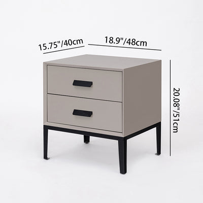 Modern Minimalist E1 MDF Iron Rectangular Nightstand With 2 Drawers Storage - Compact Bedside Table For Bedroom