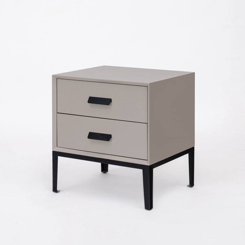 Modern Minimalist E1 MDF Iron Rectangular Nightstand With 2 Drawers Storage - Compact Bedside Table For Bedroom