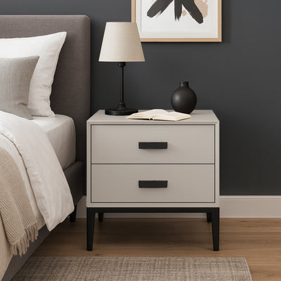 Modern Minimalist E1 MDF Iron Rectangular Nightstand With 2 Drawers Storage - Compact Bedside Table For Bedroom