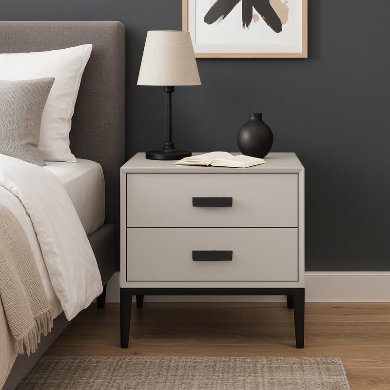 Modern Minimalist E1 MDF Iron Rectangular Nightstand With 2 Drawers Storage - Compact Bedside Table For Bedroom