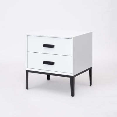 Modern Minimalist E1 MDF Iron Rectangular Nightstand With 2 Drawers Storage - Compact Bedside Table For Bedroom