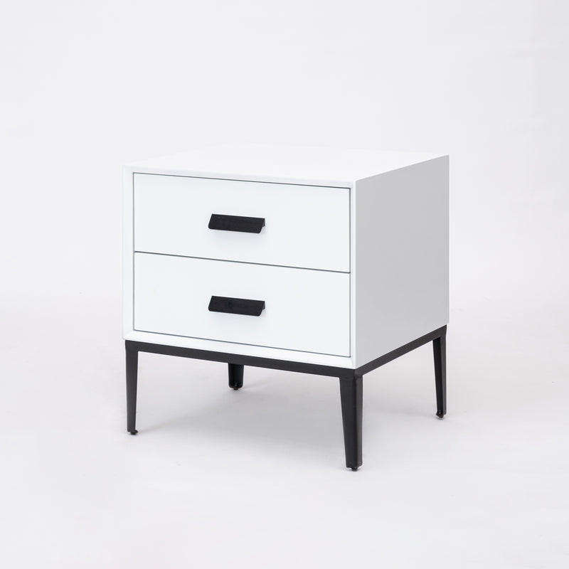 Modern Minimalist E1 MDF Iron Rectangular Nightstand With 2 Drawers Storage - Compact Bedside Table For Bedroom