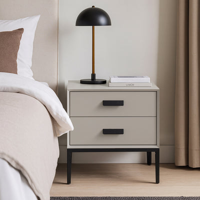 Modern Minimalist E1 MDF Iron Rectangular Nightstand With 2 Drawers Storage - Compact Bedside Table For Bedroom