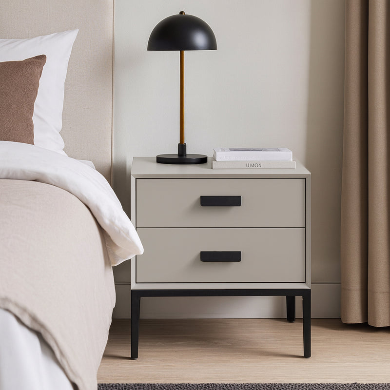 Modern Minimalist E1 MDF Iron Rectangular Nightstand With 2 Drawers Storage - Compact Bedside Table For Bedroom
